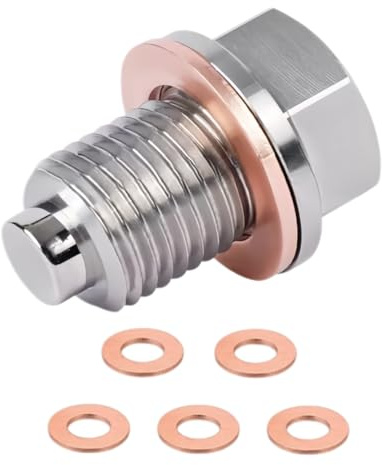 M14x1.5 Oil Sump Plug Nut Bolt, Magnetic Car Oil Drain Plugs, Stainless Steel Sump Differential, Drain Plug with 5 Washers for Engine Oil Pan Protection (1Pcs Silver)