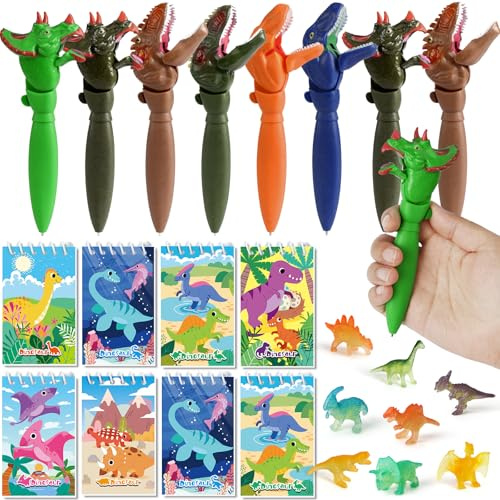 PtyPop Dinosaurio Detalles para Fiestas Infantiles con Bolígrafo de Dino, Libreta y Dinosaurio brillante, Relleno para Piñatas Dino, Regalos para Invitados de Cumpleaños Niños