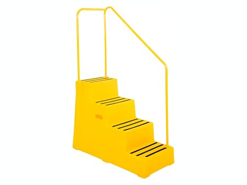 The Workplace Depot 4-Step Plastic Step, Yellow Polyethylene with Slip-Resistant Treads, 260 kg Capacity, Optional Handrail Compatible, Compact Office & Warehouse Access Step (Steps with Handrail)