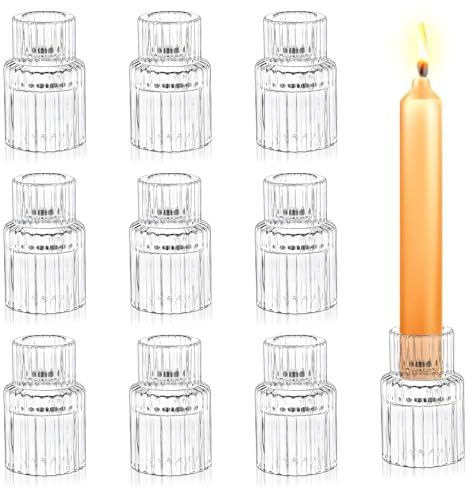 Glas Kerzenhalter für Stabkerzen - 10er Set Robuster Kerzenständer,Tischdeko für Stabkerze Kerzen Esstisch Party Weihnachten Advent Wohnzimmer Vintage Deko