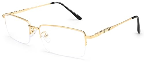 Dollger Rectangle Blue Light Glasses for Men Metal Anti Bluelight Blocking Glasses for Computer Fashion Eyeglasses Small Gold Half Frame