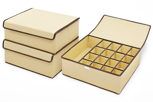 PEROS Aufbewahrungsboxen mit Deckel, Organizer, 2er-Set, faltbare Stoffbox, Ordnungsboxen, Organizer mit Deckel44 x 29 x 12,5 cm (Beige)