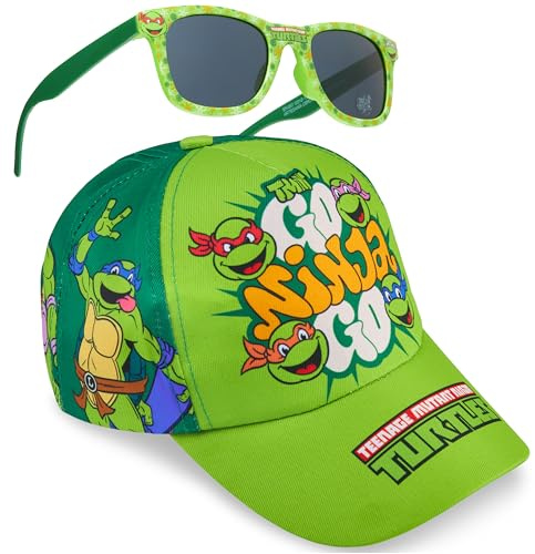 Teenage Mutant Ninja Turtles Cappello Baseball Occhiali da Sole Bambino Set, Berretto UV400 Occhiali Sole, Regalo Bambini (Verde TMNT)