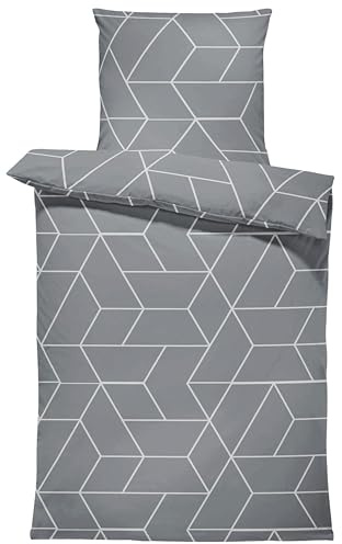one-home Winter Biber Bettwäsche Baumwolle Kuschelig Flauschig Warme Weiche Bettbezüge Modern, Größe:2 teilig 135x200 cm, Farbe:Geometrisch Grau