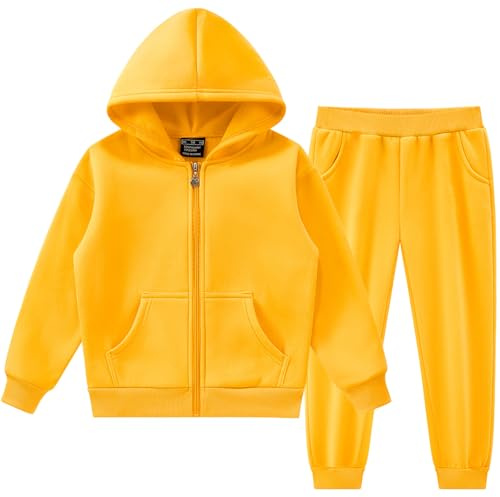 dioxoib Girls Sweatsuit Kids Hoodie Sweat Set Teen Tracksuit Jogger Little Girl Tween Suits Athletic Workout Activewear Jogging Pants Lounge Track Hoodies Sweatpants Outfits Yellow Size NT05-11-12Y