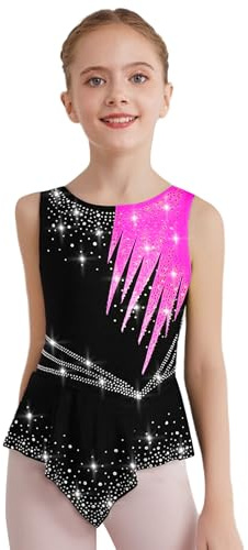 Yruioon Mädchen Turnanzug Glitzer Gymnastikanzug Ärmellos Ballettanzug Gymnastik Leotard Ballett Trikotanzug Wettbewerb Tanzkostüm
