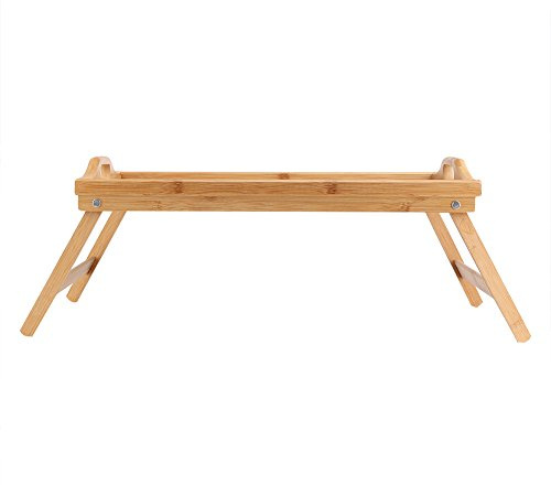 Keenso Table de Service Alimentaire Pliante, Plateau de Lit en Bambou, Bureau D'ordinateur Portable pour Petit Déjeuner, Bureau de Lecture pour Chambre à Coucher et Salon