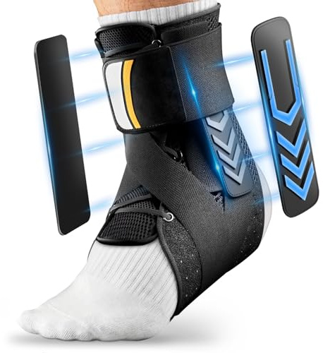 Goldeer Tobillera para Esguince,Tobillera Deportiva Hombre Mujer Estabilizadora de Tobillo con Refuerzo Lateral Extraíble, Protege y Reduce la Tensión, Apto para llevar con Zapato (Negro, Medium)