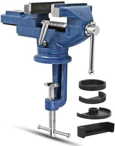 GREENSAPPIRE Drehbarer Schraubstock 80 mm – 360° schwenkbarer Tischschraubstock mit stabilem Sockel für maximale Flexibilität – ideal für Werkbank, Heimwerkstatt und professionelles Arbeiten (Blau)