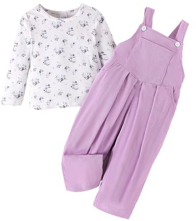 UUAISSO Abbigliamento per Bambine Completo Neonate Composto da Top a Maniche Lunghe Righe e Floreale Salopette e Pantaloni
