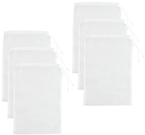 6 PCS Reusable Micron Fine Mesh Drawstring Filter Bags, Washable Nylon Strainer Bag, 20x30cm Drawstring Nut Milk Bags, for Filtering Juice, Nut Milk, Yogurt, Coffee, Butter, Tofu, Food Straining