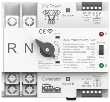 Serenophile Para WiFi inteligente para ats Dual Power Interruptor de transferencia automática 125A AC 110V/220V/400V Relé temporizador para fuente de alimentación ininterrumpida 50/60Hz