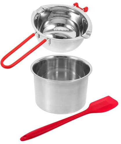 IDEANATEGRATE Set Pentole a Bagnomaria in Acciaio Inox 201 da 600ml Ciotola per Sciogliere Burro e Cioccolato, Spatola Inclusa, per Cucina Domestica, Pasticceria e Ristoranti Colore Casuale