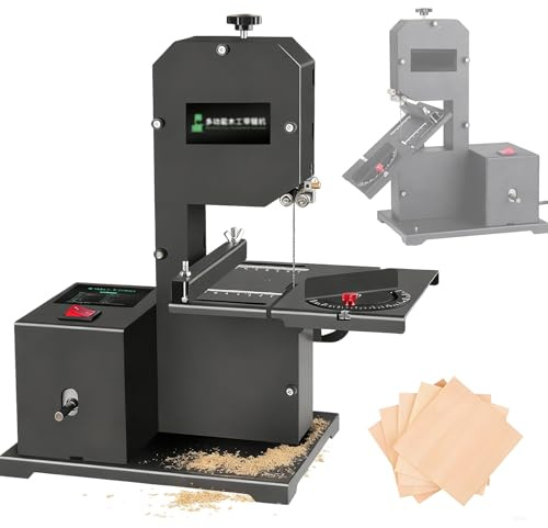 Multi-Purpose Tabletop Bandsaw, 800W Precision Wood Cutter for Hardwood, Softwood & Plastics, 70mm Deep Cut, 90mm Throat, 0-45° Tilting, Ideal for DIY & Craft