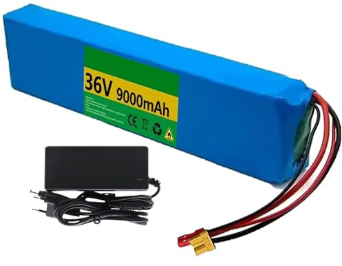 Batería Litio 36V Y 9Ah para Bicicletas Equilibrio, Bicicletas Eléctricas Y Patinetes, Paquete Baterías Iones Litio Impermeables 10S3P para Bicicletas Eléctricas con Cargador XT60+T