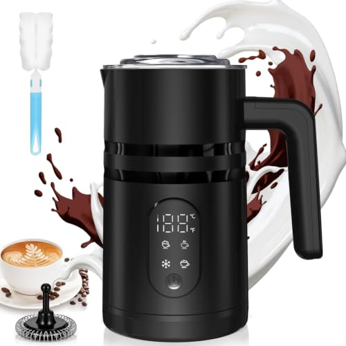 Electric Milk Frother, 4-in-1 Automatic Milk Frother & Warmer with Temperature Display, Electric Milk Frother for Latte 580ml Large Capacity, for Hot Chocolate, Coffee (Black)