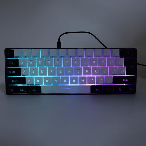 Annadue RGB-belyst Tangentbord med 61 Tangenter, Trådanslutet Speltangentbord med Mus, Multifärgat LED-bakgrundsbelyst Tangentbord för Stationär Bärbar Dator (Vit Center Svart Ram)
