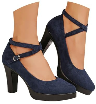 Chaussures traditionnelles pour femme - Chaussures Mary Janes - Talon bloc - Pieds larges - Escarpins élégantes - Pour fête de la bière - Mariage - Chaussures de danse - Chaussures de mariage, O bleu
