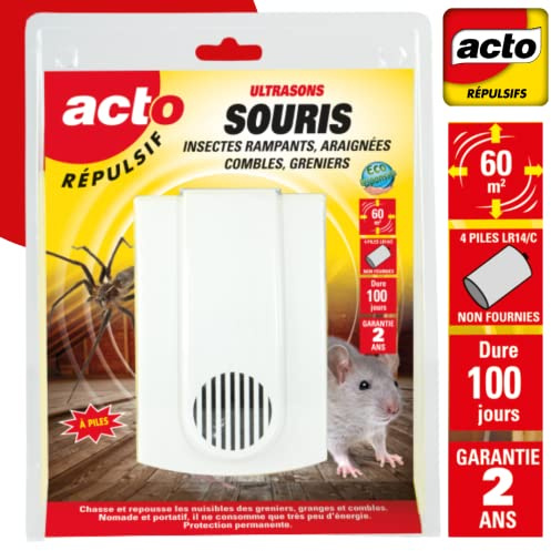 ACTO | RÉPULSIF ULTRASONS SOURIS, INSECTES RAMPANTS, ARAIGNÉES «COMBLES ET GRENIERS» | RUS4