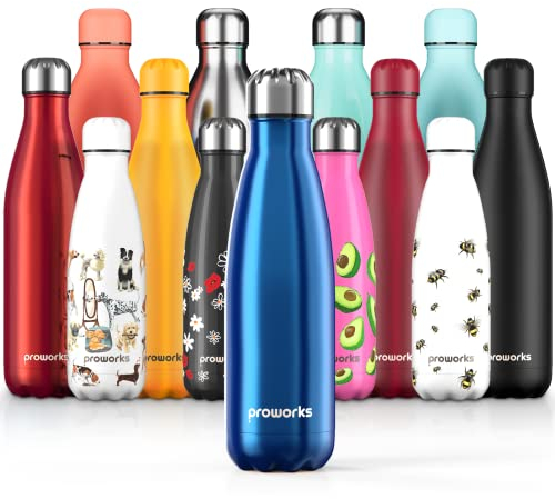 Proworks Performance Stainless Steel Sports Water Bottle | Double Insulated Vacuum Flask for 12 Hours Hot & 24 Hours Cold Drinks - Great for Home, Work, Gym & Travel - 1 Litre - BPA Free – Blue