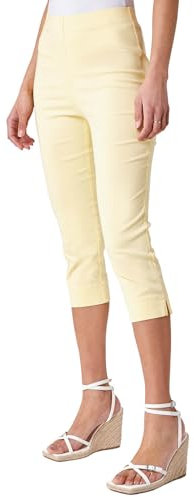 Roman Originals Cropped Trousers for Women UK Ladies Capri Leggings Summer Pants Short Crop Stretch 3/4 Length Three Quarter Pedal Pusher Clothes Elasticated Bengaline Cut Off - Lemon - Size 20