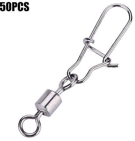Pivot De Pêche 50 PCS 2# 4# 5# 6# 8# en Acier Inoxydable Emerillons Connecteur/Agrafes de Pêche Roulants avec Quick Lock-Ouvert pour La Pêche en Plein Air(5#)