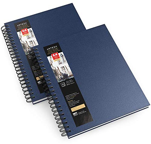 ARTEZA Watercolor Sketchbook 2-Pack, 9x12 Inches – 64 Pages Each, Cold Press 140 lb Paper, Spiral-Bound Hardcover Journal for Artists & Mixed Media
