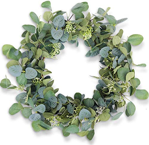 Eucalyptus Wreaths for Front Door 20, Handmade Green Leaves Wreath for Summer, Spring and All Seasons, Greenery Floral Wreath for Wall and Outside