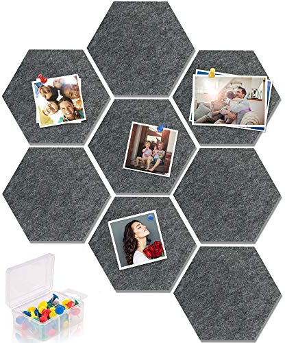 Yoillione Sechseckig Memoboard Filz Wandaufkleber, Grau Memoboard Bunte Filzboard Bulletin Board Memo Wand Pinnwände Küche Selbstklebend Filzpinnwand, Wanddekoration für Büro Küche