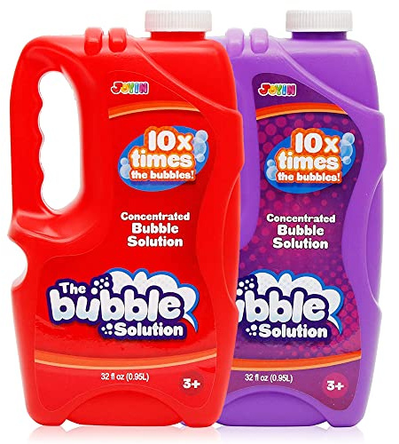 JOYIN 2 Bottles Bubbles Refill Solutions 64 oz (up to 5 Gallon), Concentrated Solution for Bubble Machine, Gun, Wand Refill Fluid Summer, Easter Toys (Red+Purple)
