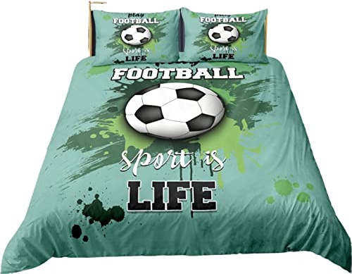 Funda Nordica Cama 90/105/135/150 Juveniles Chico Baloncesto Fútbol Bicicleta Dardos Microfibra Cremallera Juego De Cama Funda De Edredón Ropa De Cama 3 Piezas (Verde,Cama 105 (200 x 200 cm))