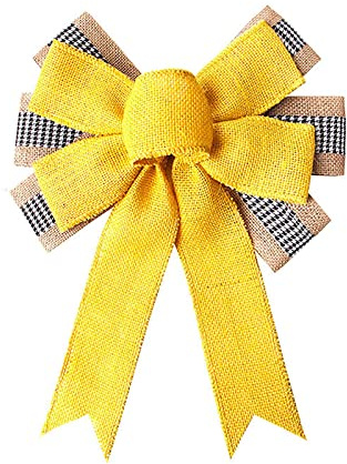Large Burlap Yellow Wreath Bow Tree Topper for Indoor Outdoor Spring Summer Party Decorations