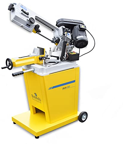 BAMATO Metallbandsäge BMS-150 (230V) inkl. Untergestell | 1x Sägeband | 3 Sägebandgeschwindigkeiten | Stufenlose Absenkung | Mit Fahrwerk | Bandsäge Metallsäge