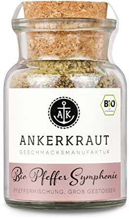 Ankerkraut BIO Pfeffer Symphonie, bunter Mix aus verschiedenen Pfeffer-Sorten, 70 g im Korkenglas, Gewürz zum Kochen zu Hause, Bio-Qualität Würze für jedes Gericht und Mahlzeit
