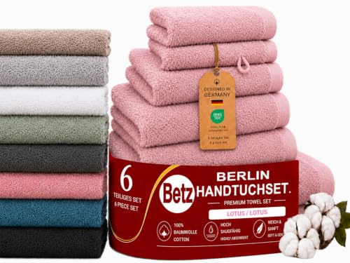 Betz Berlin Handtuch-Set 6 -teilig – 100% Baumwolle – Oeko-TEX® Zertifiziert – hohe Grammatur – Duschtücher, Handtücher, Gästetücher, Seiftuch & Waschhandschuhe Farbe Lotus