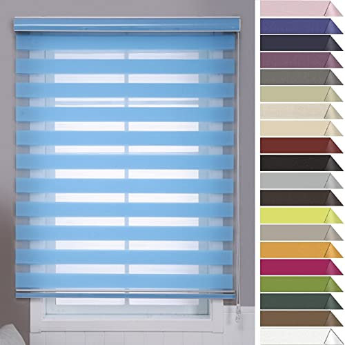 RYNS Seitenzugrollo Verdunklungsrollo 70x350cm Klemmfix ohne Bohren verdunkelnd Senkrechtmarkise Balkonrollo Doppelrollo Klemmrollo für Fenster/Türen Zebrarollo, Blau