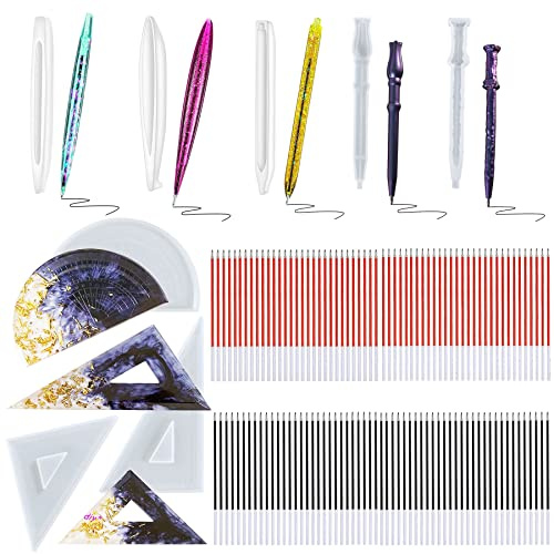 Woohome 108 Stück Silikonform Stifte und Lineal Epoxidharz Silikonform, Stiftform Harz Formen mit Kugelschreiber Nachfüllstiften für DIY Stift Resin Crafting, Kunstprojekte