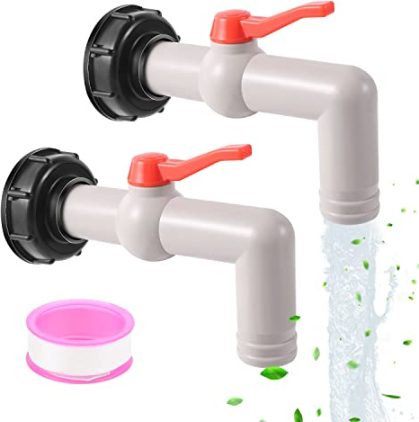 MaxEarn 2 Stück IBC Auslaufhahn | S60x6 Grobgewinde | 32 mm Schlauchtülle | Für 1000L IBC Container Wassertank Regentonnen | PTFE-Dichtband inklusive | IBC Tank Zubehör