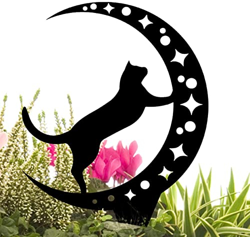 Katzen-Gartenstecker – Schwarze Acryl-Gartenkunst, Katzen, 2D-Tier-Gartenstecker für den Außenbereich, Heimdekoration, Ausschnitte, Schwarze Katzenfigur, Blumen, Sterne, ausgehöhlt, für