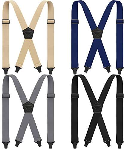 Sintege 4 Pcs X Back Hidden Suspenders 1.5 Inch Heavy Duty Hiking Suspenders for Men Adjustable Under Clothing Invisible Belt(Clip)