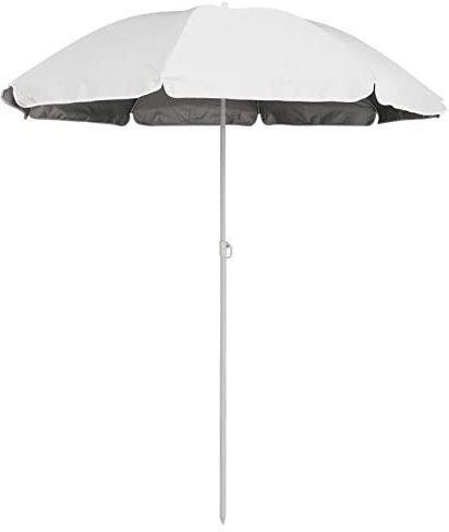 Decorspace Parasol de plage avec tiges en fibre de verre poteau en aluminium orientable avec embout de tarière, Blanc avec roues, Base
