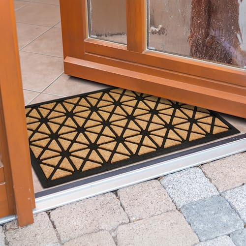 Astra Fußmatte außen - rutschfeste Türmatte 45 x 75 cm Grafik beige/schwarz | Außenbereich Schmutzfangmatte Outdoor Eingangsmatte robust aus Gummi und Polypropylen strapazierfähig und leicht zu reinigen