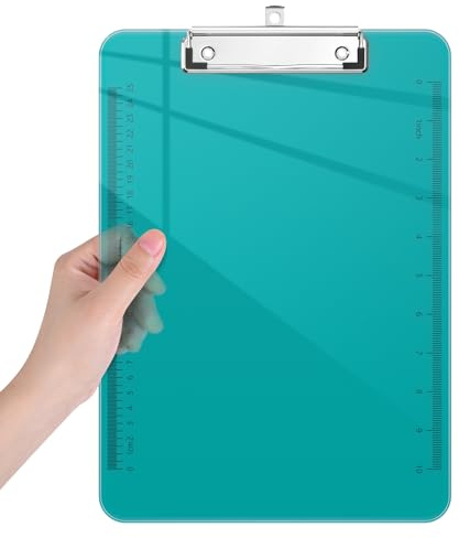 Piasoenc Plastic Clipboards, Translucent Clip Board with Low Profile, Purple Clipboard with Ruler,Office Clipboards, School Supplies, Letter Size 12.5 x 9 Inches, Teal