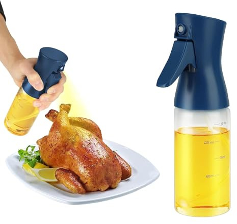 FANNAS 1 styck oljespruta för matolja 150 ml, blå oljesprejflaska glas, med graderade linjer, oljesprutflaska, olivolja, spray, airfryer sprayflaska, för köket för bakning