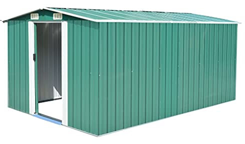 Festnight Gerätehaus Metall 257 x 392 x 181 cm Gerätehaus Garten Mit Lüftungsgittern Geräteschuppen Grün Metallgerätehaus Fahrradschuppen Lagerschuppen Outdoor Schrank Garten Schuppen Fahrradgarage