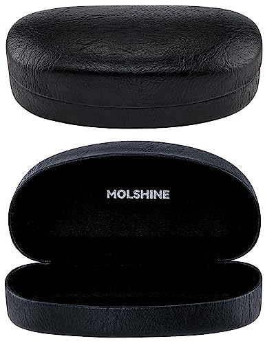 molshine Étui à lunettes de soleil à coque rigide, grand étui à lunettes classique pour lunettes de soleil, lunettes avec chiffon de nettoyage, poche(Noir)
