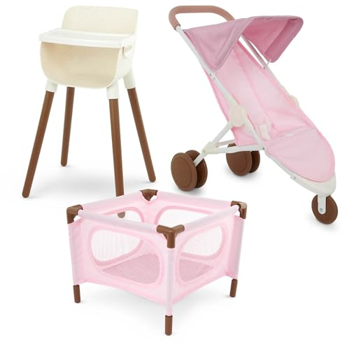 LullaBaby set cameretta per bambole con passeggino jogger rosa, Set rosa