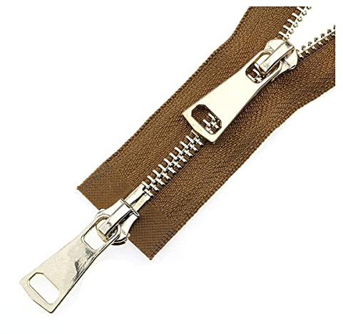 Nylon-Spiralreißverschlüsse Jackenreißverschlüsse, klobiger Reißverschluss, 5# Doppelschieber 60/70/80/90/100/120/150 cm Auto-Lock-Metall-Roségold-Reißverschlusszubehör Nähen Rot, 70 cm (Farbe: Braun,