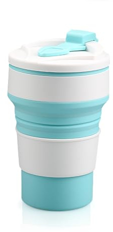 Luckious Silicone Folding Travel Mug with Lid, Foldable, Reusable, Dishwasher Safe