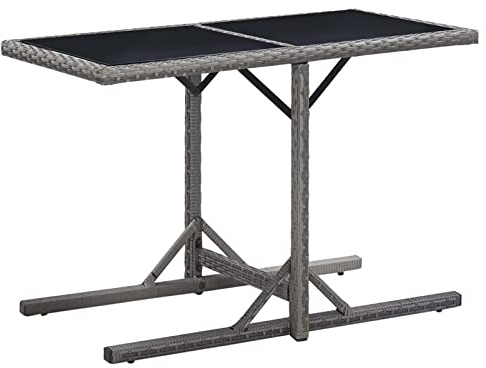 ARKEM Tavolo da Giardino Antracite 110x53x72 cm in Vetro e Polyrattan,Tavolo Pieghevole Rettangolare Multifunzione Con Piano E Struttura Richiudibile Salvaspazio, Per Arredo Esterno, Interno, Giardino